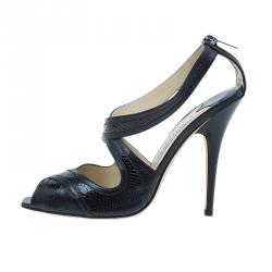 Pre Owned Jimmy Choo Black Leather Criss Cross Sandals Size 39.5 
