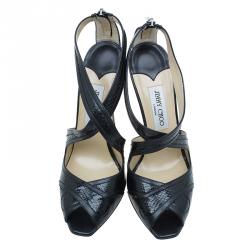 Pre Owned Jimmy Choo Black Leather Criss Cross Sandals Size 39.5 