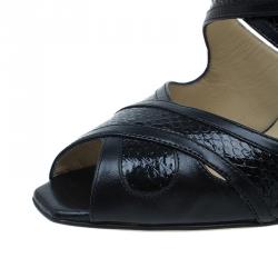 Pre Owned Jimmy Choo Black Leather Criss Cross Sandals Size 39.5 