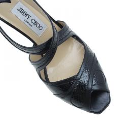 Pre Owned Jimmy Choo Black Leather Criss Cross Sandals Size 39.5 