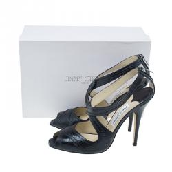 Pre Owned Jimmy Choo Black Leather Criss Cross Sandals Size 39.5 
