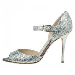 Pre Owned Jimmy Choo Gold Glitter Lace Peep Toe Pumps Size 40