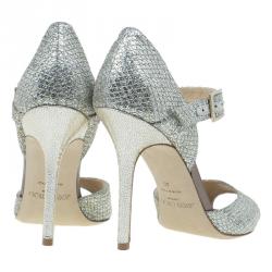 Pre Owned Jimmy Choo Gold Glitter Lace Peep Toe Pumps Size 40