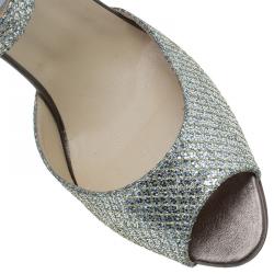 Pre Owned Jimmy Choo Gold Glitter Lace Peep Toe Pumps Size 40