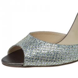 Pre Owned Jimmy Choo Gold Glitter Lace Peep Toe Pumps Size 40