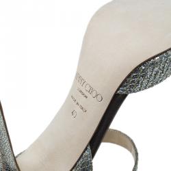 Pre Owned Jimmy Choo Gold Glitter Lace Peep Toe Pumps Size 40