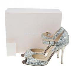 Pre Owned Jimmy Choo Gold Glitter Lace Peep Toe Pumps Size 40