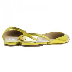 مملوكة مسبقًا حذاء باليرينا فلات جيمي تشو غينوا بفتحة كعب أصفر ذهبي مقاس 37