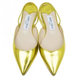 مملوكة مسبقًا حذاء باليرينا فلات جيمي تشو غينوا بفتحة كعب أصفر ذهبي مقاس 37