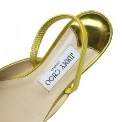 مملوكة مسبقًا حذاء باليرينا فلات جيمي تشو غينوا بفتحة كعب أصفر ذهبي مقاس 37