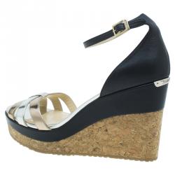مملوكة مسبقًا Jimmy Choo Metallic Leather and Cork Ankle Strap Wedges Size 41 