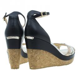 مملوكة مسبقًا Jimmy Choo Metallic Leather and Cork Ankle Strap Wedges Size 41 