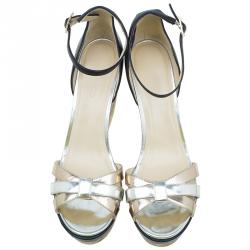 مملوكة مسبقًا Jimmy Choo Metallic Leather and Cork Ankle Strap Wedges Size 41 