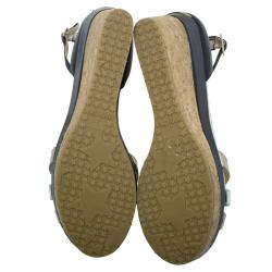 مملوكة مسبقًا Jimmy Choo Metallic Leather and Cork Ankle Strap Wedges Size 41 