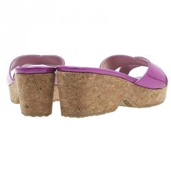 Pre Owned صندل سلايد جيمي تشو جلد أرجواني ميتاليك نعل فنيل مقاس 39