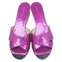 Pre Owned صندل سلايد جيمي تشو جلد أرجواني ميتاليك نعل فنيل مقاس 39