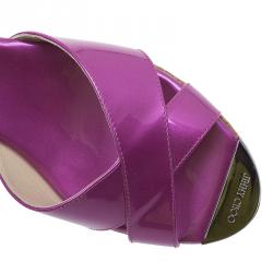 Pre Owned صندل سلايد جيمي تشو جلد أرجواني ميتاليك نعل فنيل مقاس 39