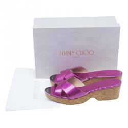 Pre Owned صندل سلايد جيمي تشو جلد أرجواني ميتاليك نعل فنيل مقاس 39