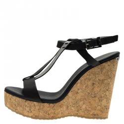 مملوكة مسبقًا صندل جيمي تشو ناتيف جلد أسود نعل فينيل روكي مقاس 37.5