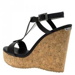 مملوكة مسبقًا صندل جيمي تشو ناتيف جلد أسود نعل فينيل روكي مقاس 37.5