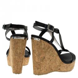 مملوكة مسبقًا صندل جيمي تشو ناتيف جلد أسود نعل فينيل روكي مقاس 37.5