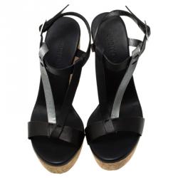 مملوكة مسبقًا صندل جيمي تشو ناتيف جلد أسود نعل فينيل روكي مقاس 37.5