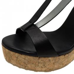 مملوكة مسبقًا صندل جيمي تشو ناتيف جلد أسود نعل فينيل روكي مقاس 37.5