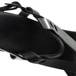 مملوكة مسبقًا صندل جيمي تشو ناتيف جلد أسود نعل فينيل روكي مقاس 37.5