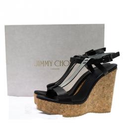 مملوكة مسبقًا صندل جيمي تشو ناتيف جلد أسود نعل فينيل روكي مقاس 37.5