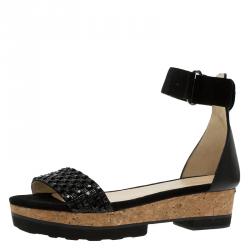 مملوكة مسبقًا Jimmy Choo Black Suede Neat Ankle Strap Sandals Size 41