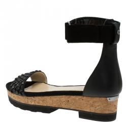 مملوكة مسبقًا Jimmy Choo Black Suede Neat Ankle Strap Sandals Size 41