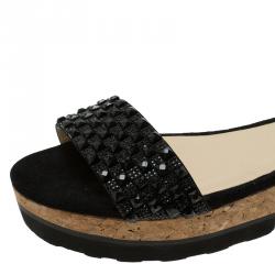 مملوكة مسبقًا Jimmy Choo Black Suede Neat Ankle Strap Sandals Size 41