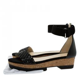مملوكة مسبقًا Jimmy Choo Black Suede Neat Ankle Strap Sandals Size 41