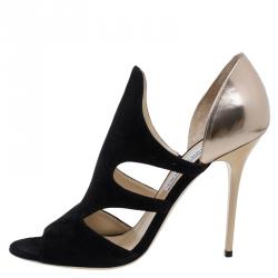 Pre Owned Jimmy Choo Black Suede and Gold Leather Toysen D'Orsay Pumps Size 41