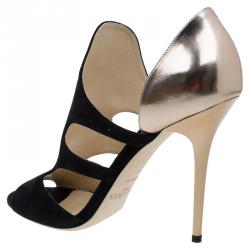 Pre Owned Jimmy Choo Black Suede and Gold Leather Toysen D'Orsay Pumps Size 41