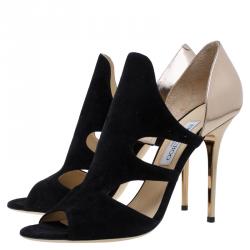 Pre Owned Jimmy Choo Black Suede and Gold Leather Toysen D'Orsay Pumps Size 41