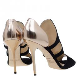 Pre Owned Jimmy Choo Black Suede and Gold Leather Toysen D'Orsay Pumps Size 41