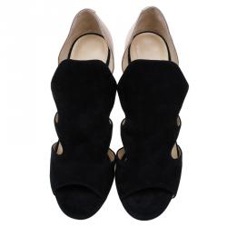 Pre Owned Jimmy Choo Black Suede and Gold Leather Toysen D'Orsay Pumps Size 41