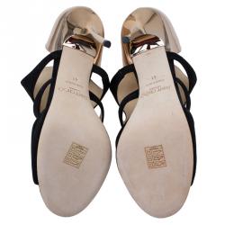 Pre Owned Jimmy Choo Black Suede and Gold Leather Toysen D'Orsay Pumps Size 41