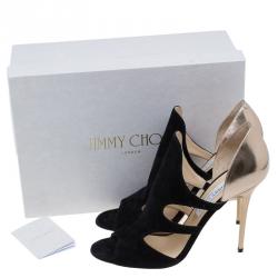 Pre Owned Jimmy Choo Black Suede and Gold Leather Toysen D'Orsay Pumps Size 41