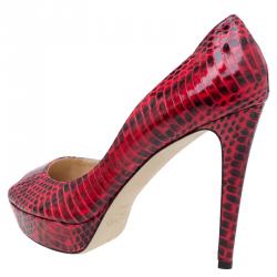 مملوكة مسبقًا Jimmy Choo Red Python Dahlia Peep Toe Platform Pumps Size 41