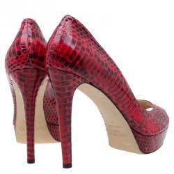 مملوكة مسبقًا Jimmy Choo Red Python Dahlia Peep Toe Platform Pumps Size 41