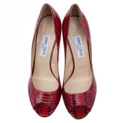 مملوكة مسبقًا Jimmy Choo Red Python Dahlia Peep Toe Platform Pumps Size 41