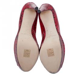 مملوكة مسبقًا Jimmy Choo Red Python Dahlia Peep Toe Platform Pumps Size 41