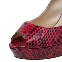 مملوكة مسبقًا Jimmy Choo Red Python Dahlia Peep Toe Platform Pumps Size 41