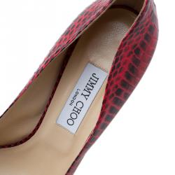 مملوكة مسبقًا Jimmy Choo Red Python Dahlia Peep Toe Platform Pumps Size 41