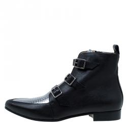 Pre Owned Jimmy Choo Black and Silver Leather Marlin Ankle Boots Size 41 