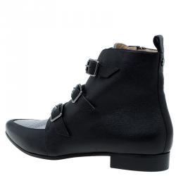Pre Owned Jimmy Choo Black and Silver Leather Marlin Ankle Boots Size 41 