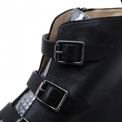 Pre Owned Jimmy Choo Black and Silver Leather Marlin Ankle Boots Size 41 
