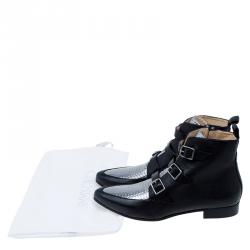 Pre Owned Jimmy Choo Black and Silver Leather Marlin Ankle Boots Size 41 